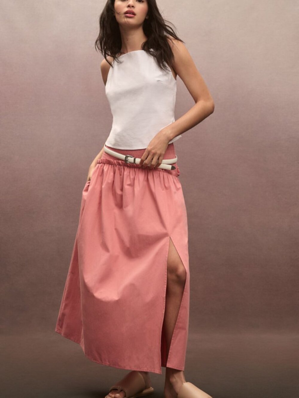 Anthropologie Pink Smocked Yoke Maxi Skirt Size Small 36797 - Picture 4 of 8